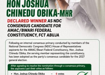 Aspirants back Obika in consensus to clinch NDC ticket for AMAC/Bwari