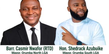 APGA Orumba North/South Federal Constituency Candidate, Nwankwor congratulates Mayor Nwafor and Azubuike on their successful swearing-in for second tenure 